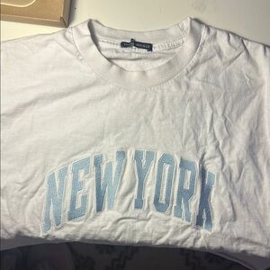 Brandy Melville White T-Shirt with Blue 'New York' Print